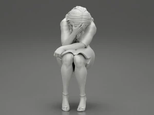 Sad Young Woman Sitting on a Chair 3D Print Model 3D Print Model