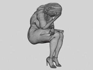 Sad Young Woman Sitting on a Chair 3D Print Model Modello di stampa 3D