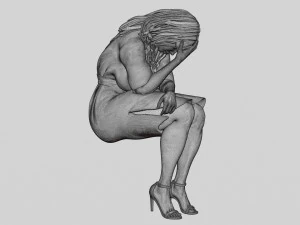Sad Young Woman Sitting on a Chair 3D Print Model 3D Print Model
