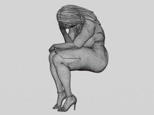 Sad Young Woman Sitting on a Chair 3D Print Model Modello di stampa 3D