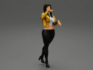 Beatiful Stylish Woman in a Leather Jacket 3D Print Model 3D Print Model