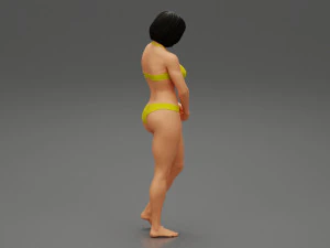 Modello di stampa 3D del bikini della spiaggia della donna triste sulla spiaggia Modello di stampa 3D