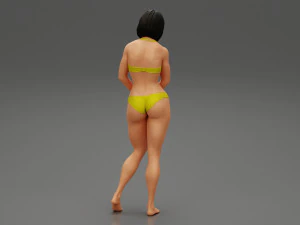 Modello di stampa 3D del bikini della spiaggia della donna triste sulla spiaggia Modello di stampa 3D