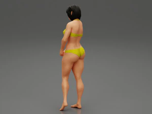 Modello di stampa 3D del bikini della spiaggia della donna triste sulla spiaggia Modello di stampa 3D