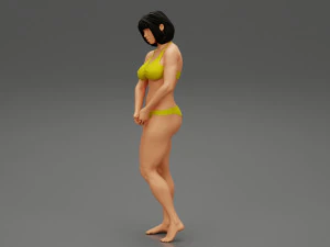 Modello di stampa 3D del bikini della spiaggia della donna triste sulla spiaggia Modello di stampa 3D