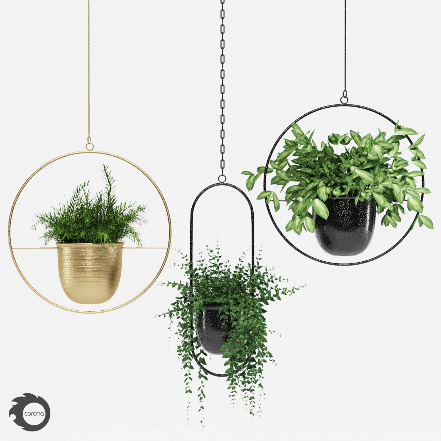 hanging pots 3D Model .c4d .max .obj .3ds .fbx .stl .blend 