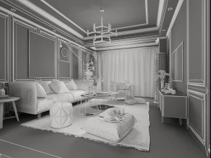 nordic living room restaurant 3D Model