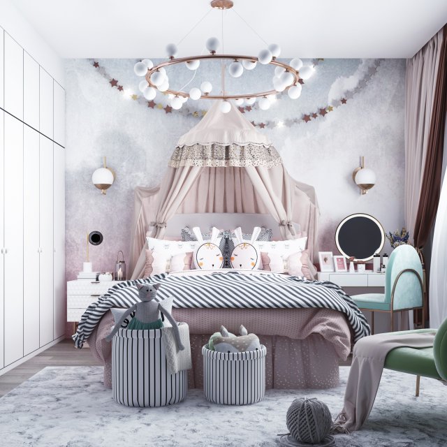 modern children room 3D 모델 .c4d .max .obj .3ds .fbx .stl .blend 