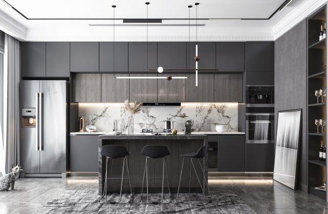 modern style open kitchen 3Dモデル .c4d .max .obj .3ds .fbx .stl .blend 