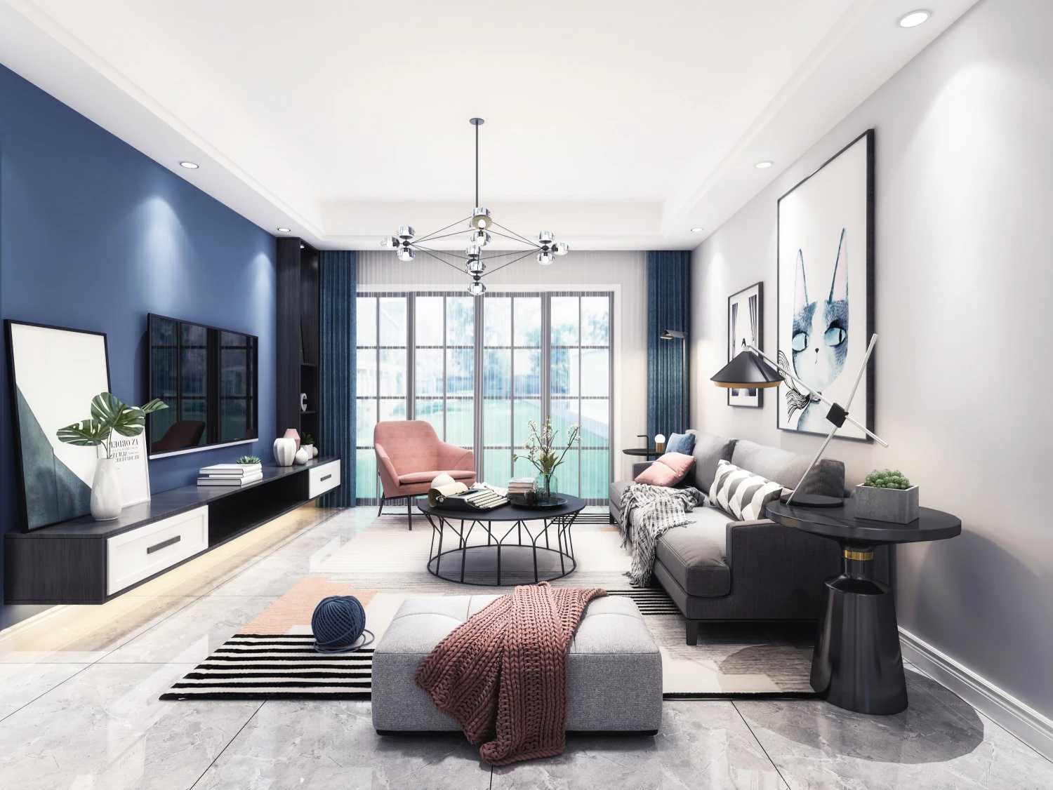 nordic living room dining room 3D Model .c4d .max .obj .3ds .fbx .stl .blend