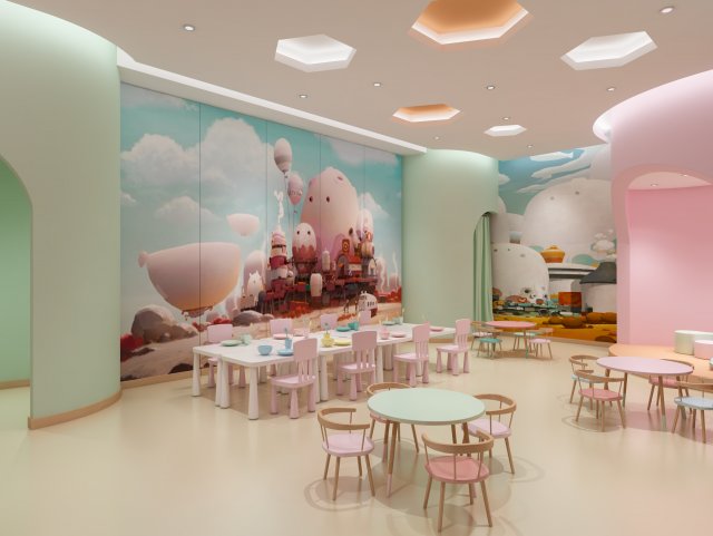 modern childrens restaurant 3D Модель .c4d .max .obj .3ds .fbx .stl .blend 