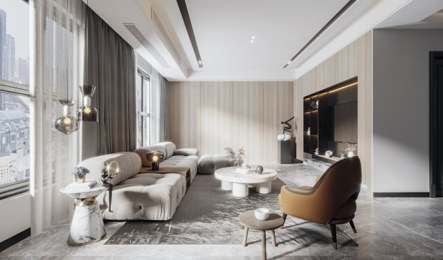 modern living room 3D 模型 .c4d .max .obj .3ds .fbx .stl .blend 