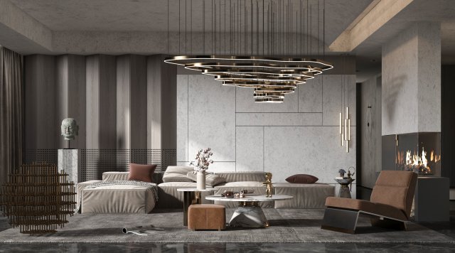 modern living room 3D मॉडल .c4d .max .obj .3ds .fbx .stl .blend 
