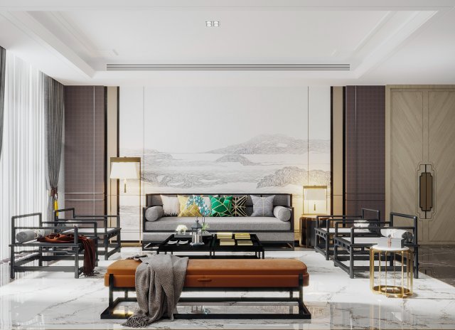 modern living room 3D 模型 .c4d .max .obj .3ds .fbx .stl .blend 