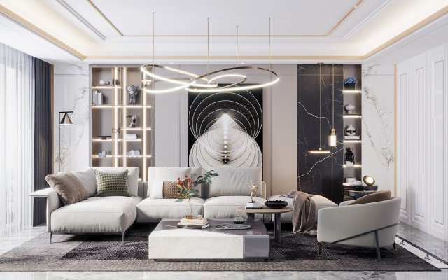 modern living room 3D Модель .c4d .max .obj .3ds .fbx .stl .blend 