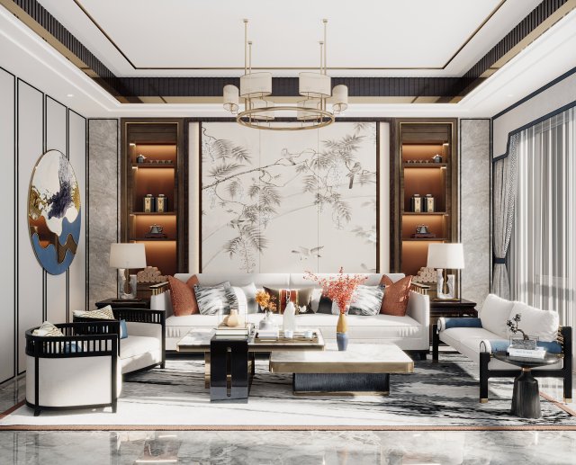 modern living room 3D Model .c4d .max .obj .3ds .fbx .stl .blend 