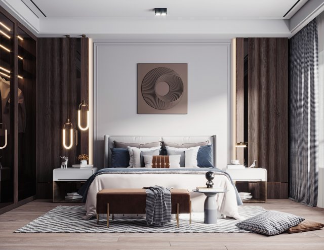 modern bedroom Model 3D .c4d .max .obj .3ds .fbx .stl .blend 
