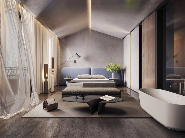 modern bedroom Modelo 3D .c4d .max .obj .3ds .fbx .stl .blend 