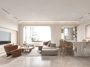 modern living room and dining room 3D Model