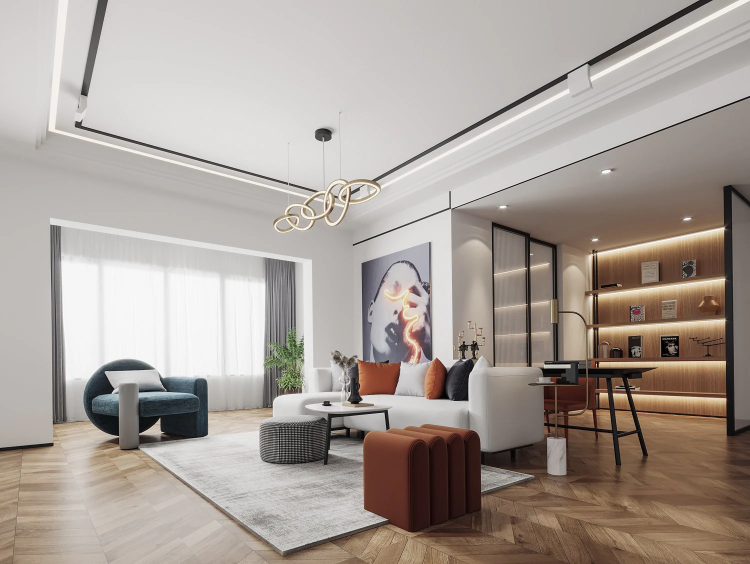 modern living room 3D Model .c4d .max .obj .3ds .fbx .stl .blend 
