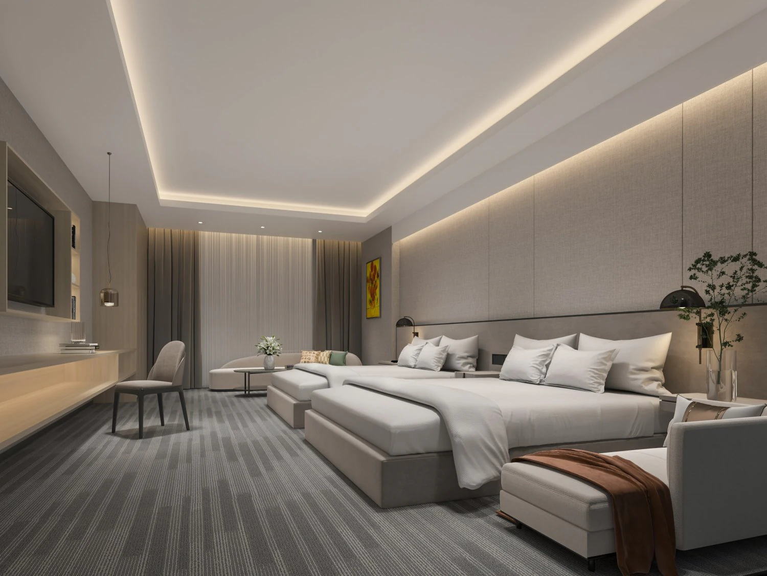 modern hotel room 3D Model .c4d .max .obj .3ds .fbx .stl .blend 