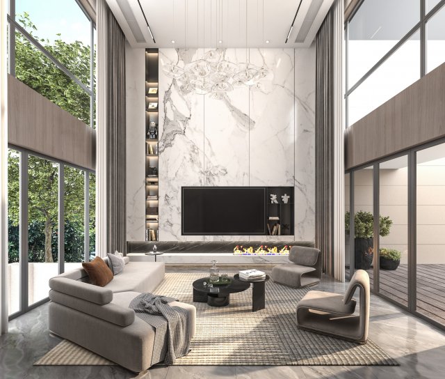 modern living room 3D 模型 .c4d .max .obj .3ds .fbx .stl .blend