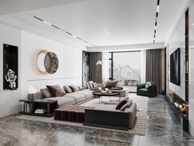 modern living room 3D मॉडल .c4d .max .obj .3ds .fbx .stl .blend 