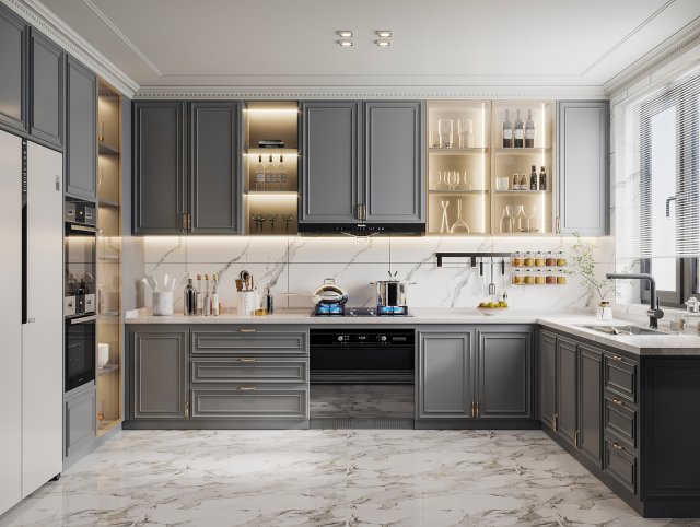 american kitchen 3D Модель .c4d .max .obj .3ds .fbx .stl .blend 