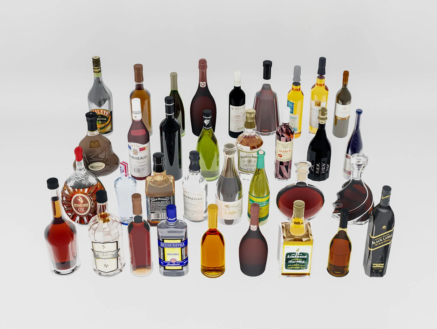 Modern wine bottle 3D Model .c4d .max .obj .3ds .fbx .stl .blend 