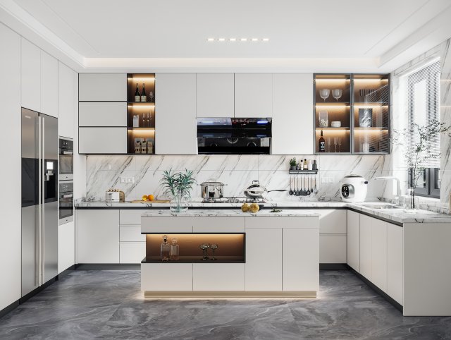 Modern kitchen 3D Модель .c4d .max .obj .3ds .fbx .stl .blend 