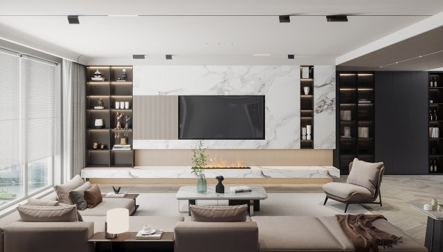 Modern living room 3D Модель .c4d .max .obj .3ds .fbx .stl .blend 