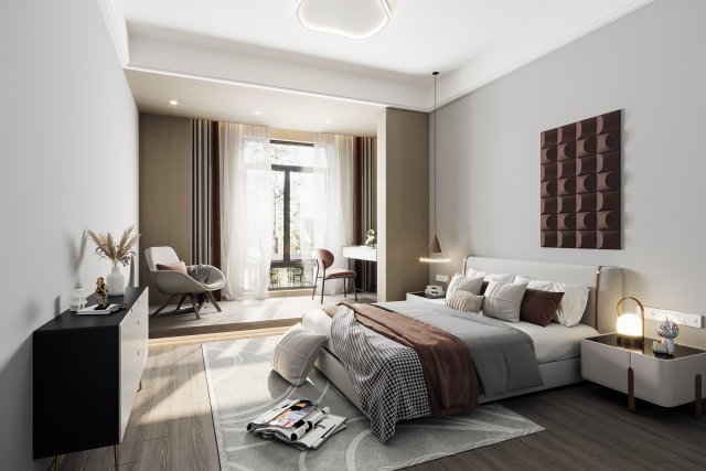 Modern bedroom Model 3D .c4d .max .obj .3ds .fbx .stl .blend 