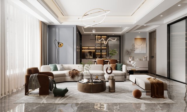 Modern living room 3D Model .c4d .max .obj .3ds .fbx .stl .blend 