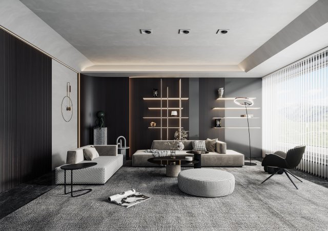 Modern living room 3D मॉडल .c4d .max .obj .3ds .fbx .stl .blend 