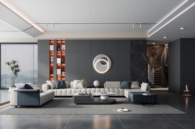 Modern living room 3D Model .c4d .max .obj .3ds .fbx .stl .blend 