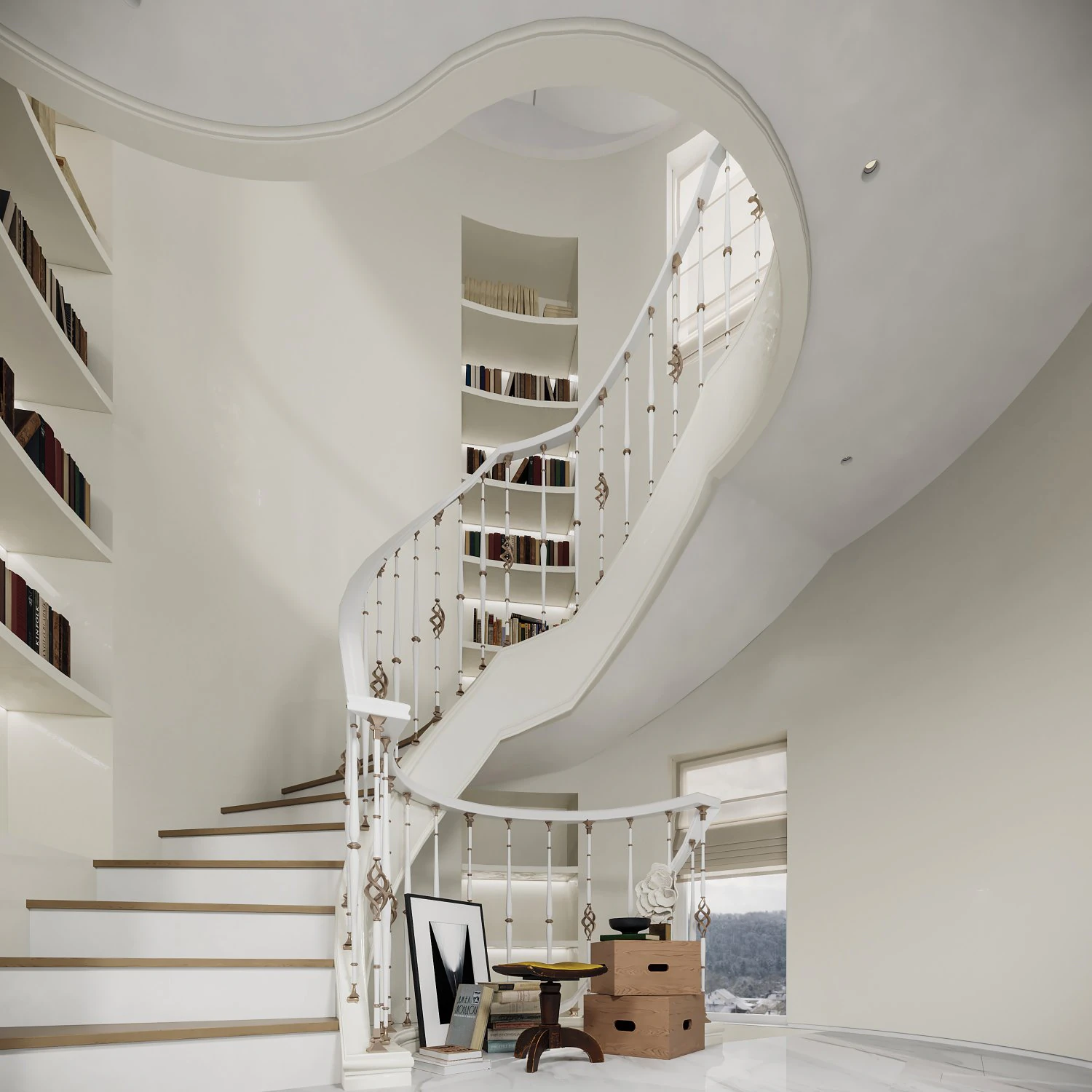 Modern stairs 3D Model .c4d .max .obj .3ds .fbx .stl .blend 