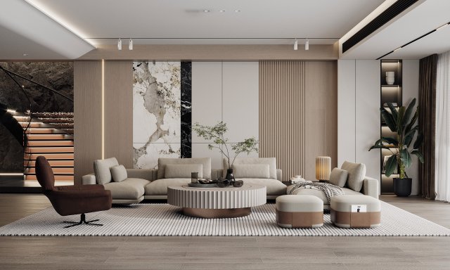 Modern living room 3D 模型 .c4d .max .obj .3ds .fbx .stl .blend 
