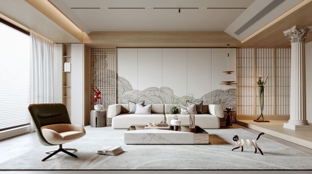 Modern living room 3D Модель .c4d .max .obj .3ds .fbx .stl .blend