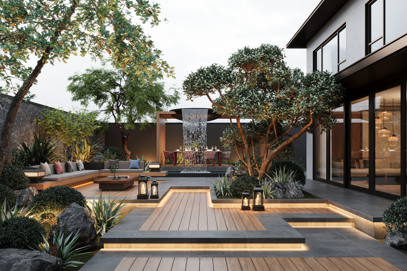Modern garden courtyard Model 3D .c4d .max .obj .3ds .fbx .stl .blend 