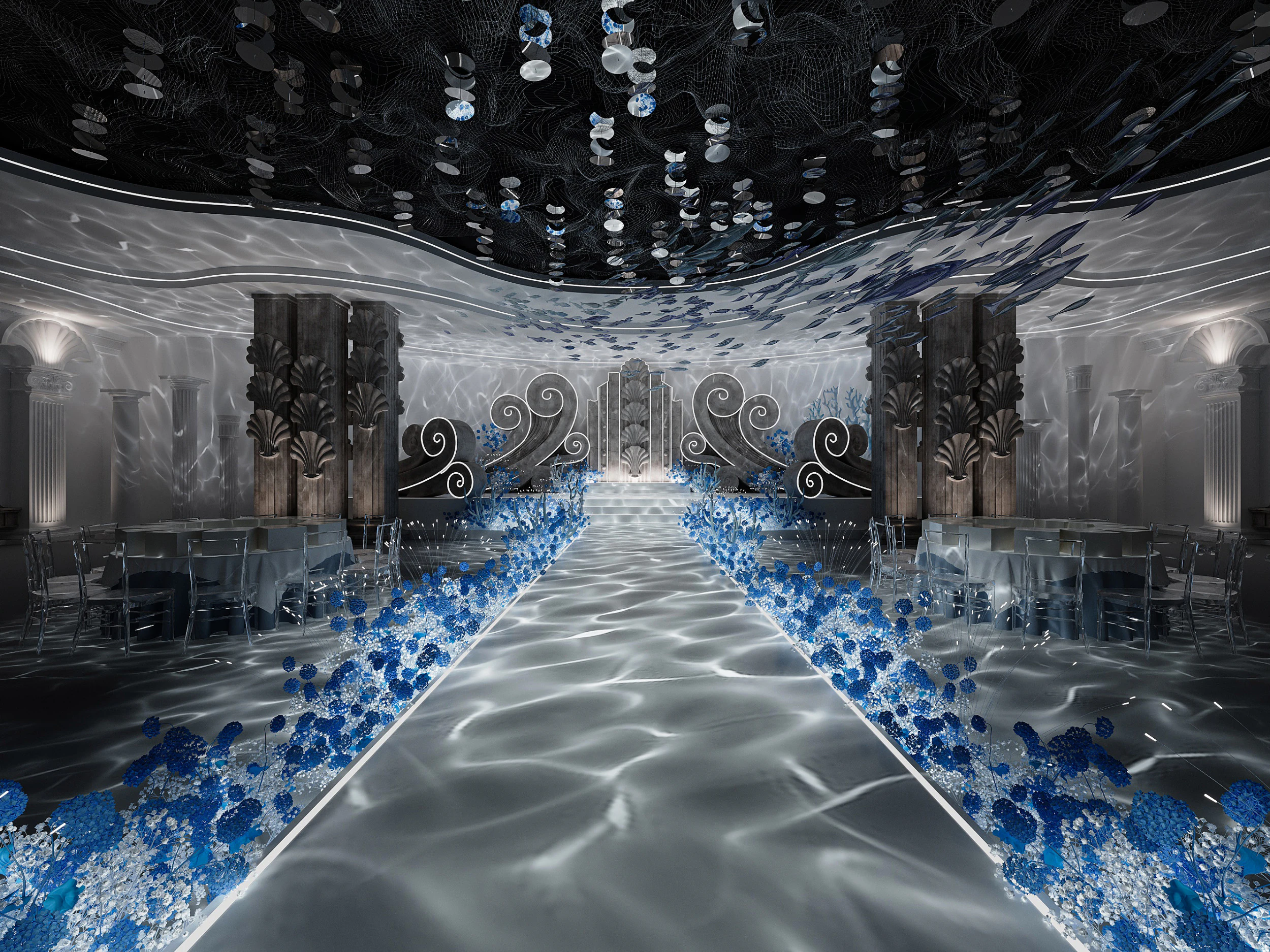 Modern Banquet Hall 3D Model .c4d .max .obj .3ds .fbx .stl .blend 