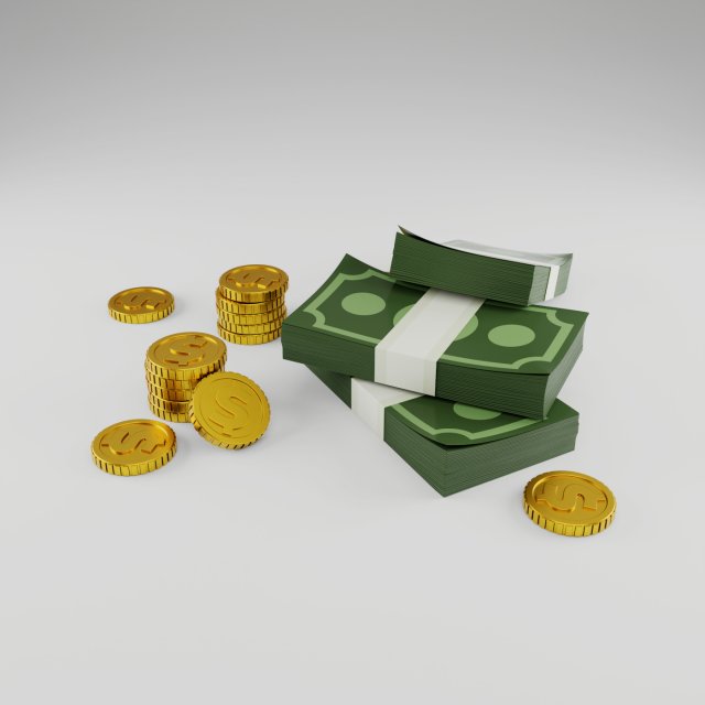 money cash and gold coins Modello 3D .c4d .max .obj .3ds .fbx .stl .blend 