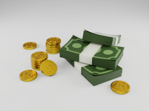 money cash and gold coins 3D Model