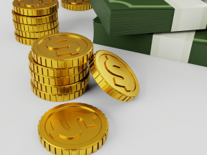 money cash and gold coins Modello 3D