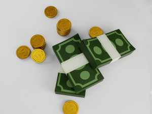 money cash and gold coins Modello 3D