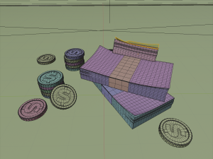 money cash and gold coins Modello 3D