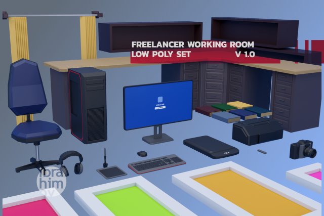 freelancer working room models set 3D Model .c4d .max .obj .3ds .fbx .stl .blend 