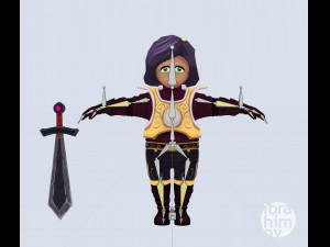 fantasy cartoon girl warrior low-poly Modèle 3D