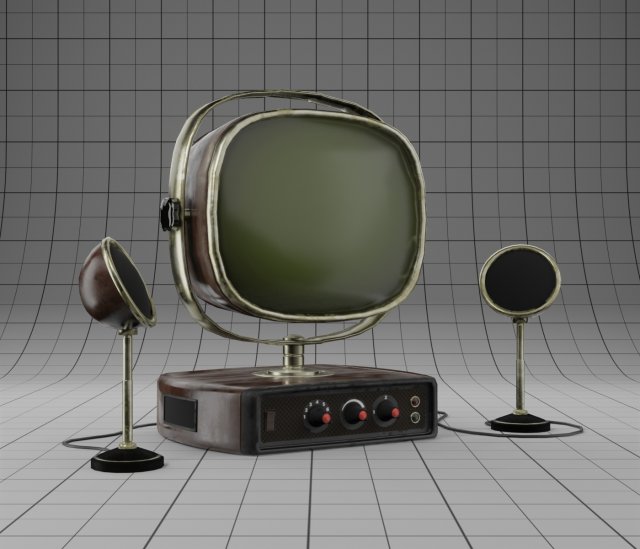 stylized vintage tv set with speakers 3D Модель .c4d .max .obj .3ds .fbx .stl .blend 