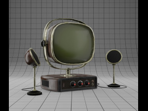 stylized vintage tv set with speakers 3D Model