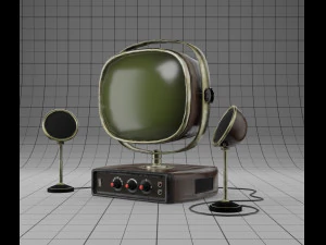aparelho de TV vintage estilizado com alto-falantes Modelo 3D